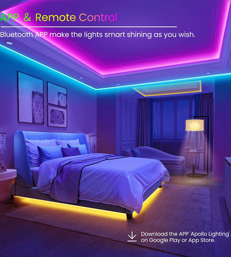 50 FT LED Strip Lights,Bluetooth LED Lighting for Bedroom, Color Changing Light Strip with Music Sync, Phone Controller and IR Remote(App+Remote +Mic)