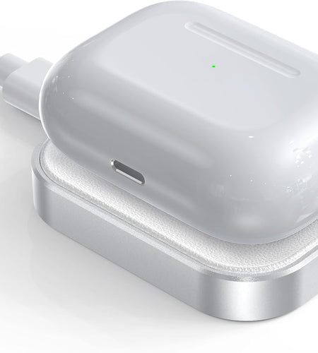 For Airpod Charger, Designed Wireless Charger for Airpods 4(Anc)/3Rd/2Nd Gen, for New Airpod Pro 3 (2025)/ 2Nd Gen, Wireless Earbuds, Slim & Compact for Travel Home Office, (Silver+White)
