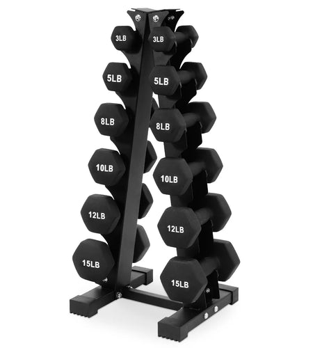 Balancefrom Fitness 110 Pound Neoprene Coated Cast Iron Dumbbell X Elite Exercise Workout Set with Stand, 10 Pairs of 1 to 10 Pound Weights, Black