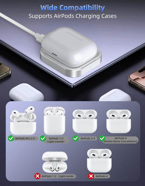 Load image into Gallery viewer, For Airpod Charger, Designed Wireless Charger for Airpods 4(Anc)/3Rd/2Nd Gen, for New Airpod Pro 3 (2025)/ 2Nd Gen, Wireless Earbuds, Slim &amp; Compact for Travel Home Office, (Silver+White)
