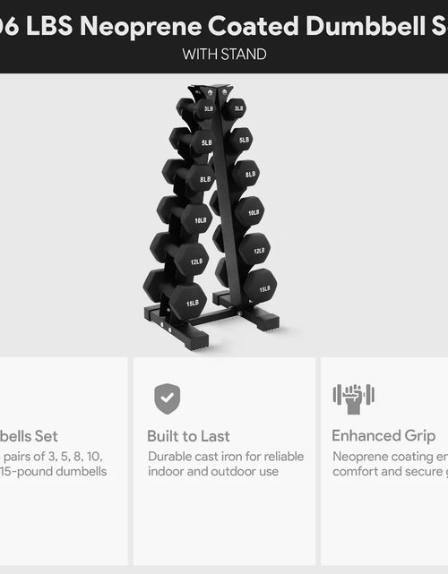 Load image into Gallery viewer, Balancefrom Fitness 110 Pound Neoprene Coated Cast Iron Dumbbell X Elite Exercise Workout Set with Stand, 10 Pairs of 1 to 10 Pound Weights, Black
