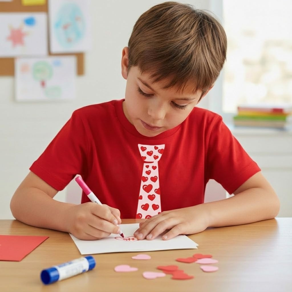 Red Hearts Tie for Valentine'S Day Love Youth Kids T-Shirt