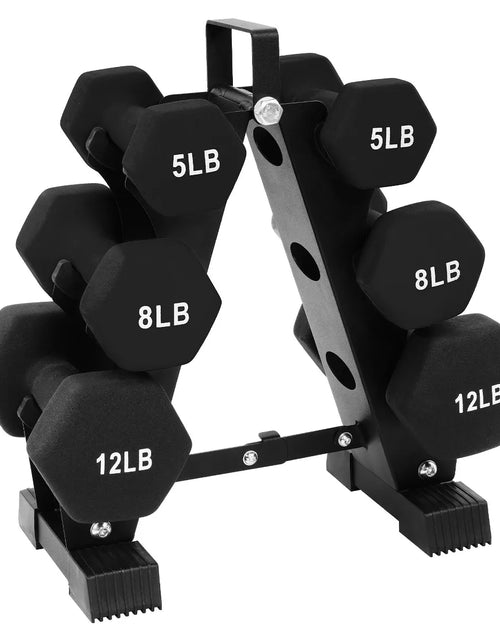 Load image into Gallery viewer, Balancefrom Fitness 110 Pound Neoprene Coated Cast Iron Dumbbell X Elite Exercise Workout Set with Stand, 10 Pairs of 1 to 10 Pound Weights, Black
