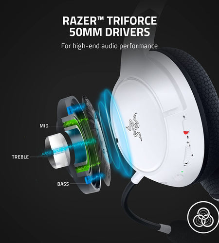 Kaira Wireless Gaming Headset for Xbox Series X|S, Xbox One: Triforce Titanium 50Mm Drivers - Cardioid Mic - Breathable Memory Foam Ear Cushions - EQ Pairing Button - Windows Sonic - White