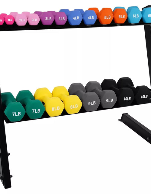 Load image into Gallery viewer, Balancefrom Fitness 110 Pound Neoprene Coated Cast Iron Dumbbell X Elite Exercise Workout Set with Stand, 10 Pairs of 1 to 10 Pound Weights, Black
