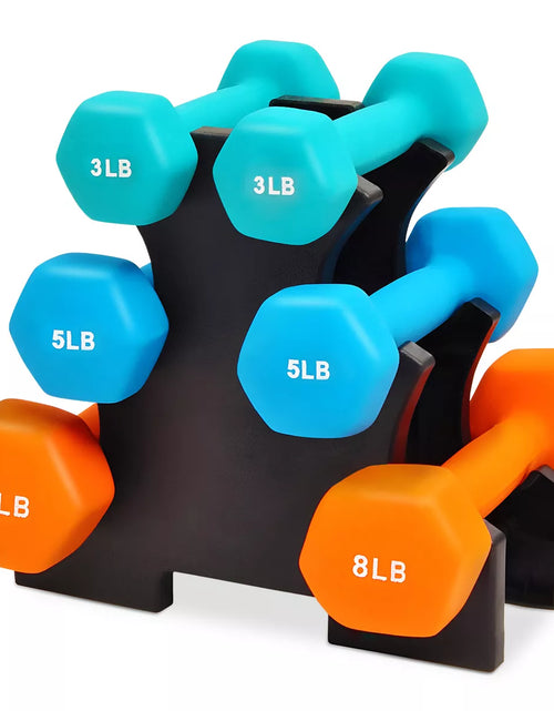 Load image into Gallery viewer, Balancefrom Fitness 110 Pound Neoprene Coated Cast Iron Dumbbell X Elite Exercise Workout Set with Stand, 10 Pairs of 1 to 10 Pound Weights, Black
