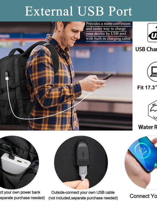 Load image into Gallery viewer, Extra Large Backpack for Men 50L,Water Resistant 17.3 Inch Travel Laptop Backpack with USB Charging Port,Tsa Friendly Big Business anti Theft Computer Bag Work College School Bookbags Gifts,Black
