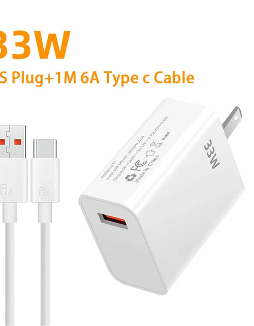 Load image into Gallery viewer, 33W USB Fast Charger Quick Charge 3.0 USB Type C Cable 6A for Xiaomi Redmi Note 13/12 Iphone Samsung Mobile Phone Charge Adapter
